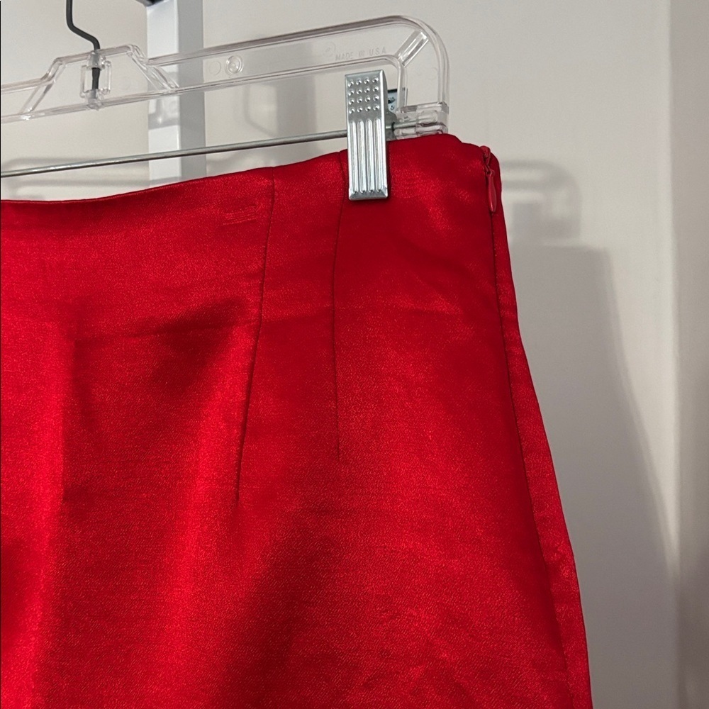 ZARA Red Satin Effect Mini Skirt High Waisted Skirt Curved Hem Womens Size Large - Picture 6 of 7